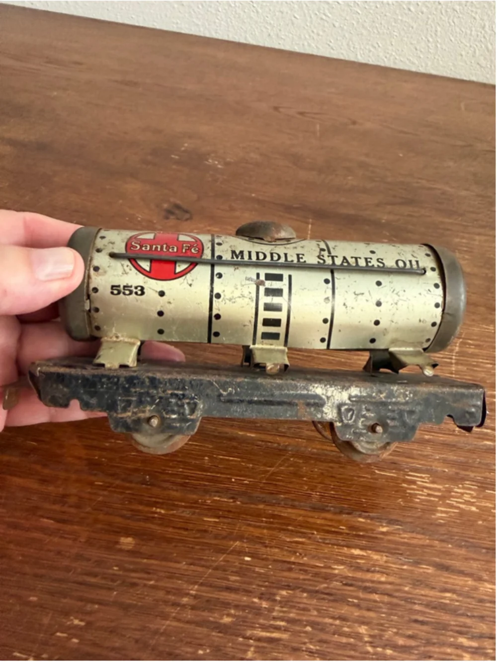 Vintage Marx Santa Fe 553 Tanker Car Middle States Oil Tin Litho Train O Gauge
